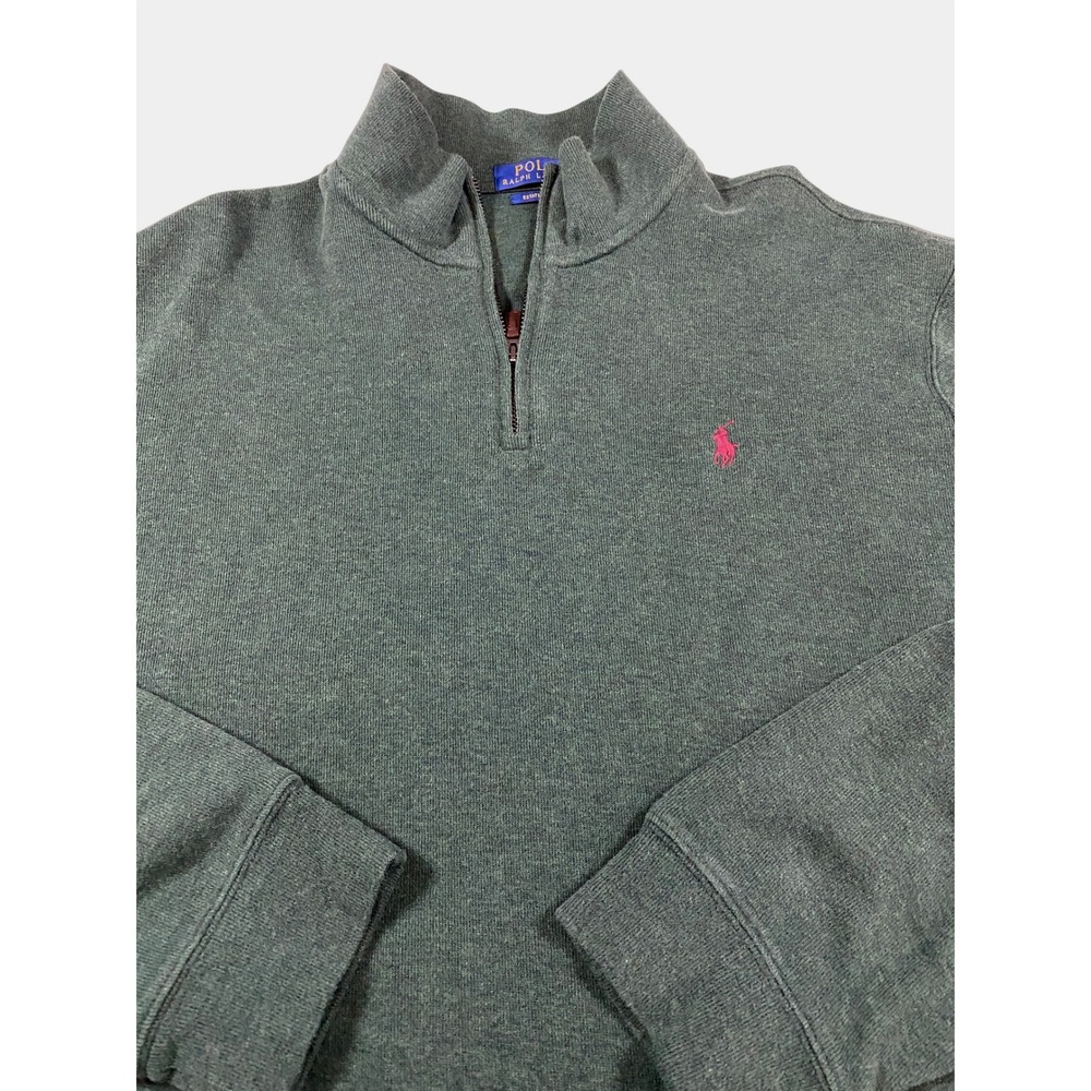 Polo Ralph Lauren Mens XXL‎ Estate Rib Quarter Zip Pullover Green Pony Logo - Picture 2 of 9